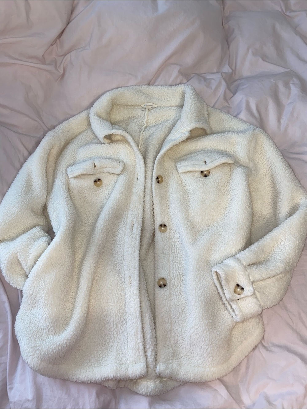 Aeropostale Cream Sherpa Fleece Jacket Size L Cozy Y2K✨